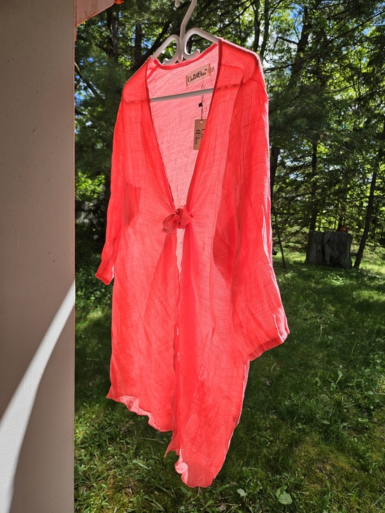 Cherie Bliss Other - Cherie Bliss Sheer Flowy Coral Women's Swim Coverup Kimono Open Front NWT L/XL